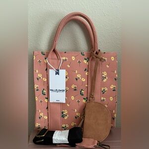 Wallflower Floral Pink Tote Bag with Coin Pouch